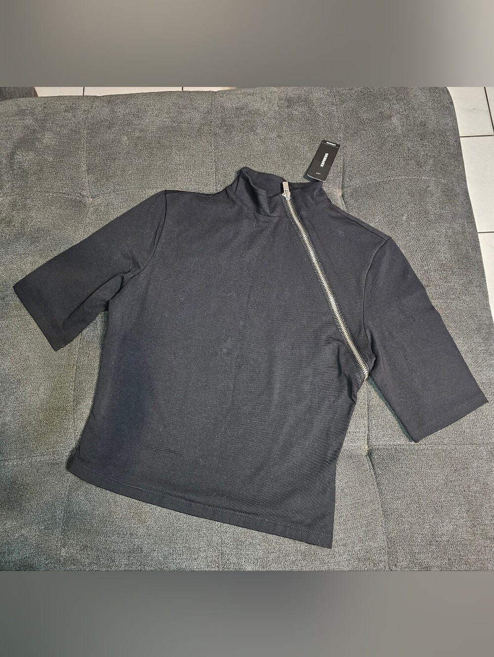 Express Black Mock Neck Top with Silver Zip